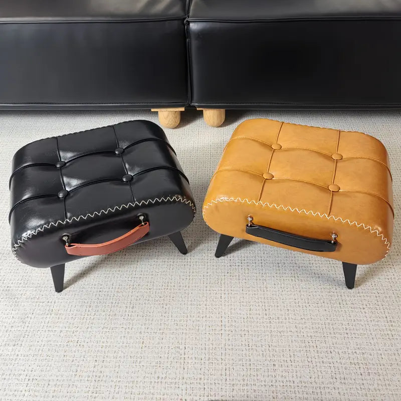 Tabouret Repose-Pieds en Similicuir avec Poignée – Pouf Multifonction pour Salon, Chambre et Boutique