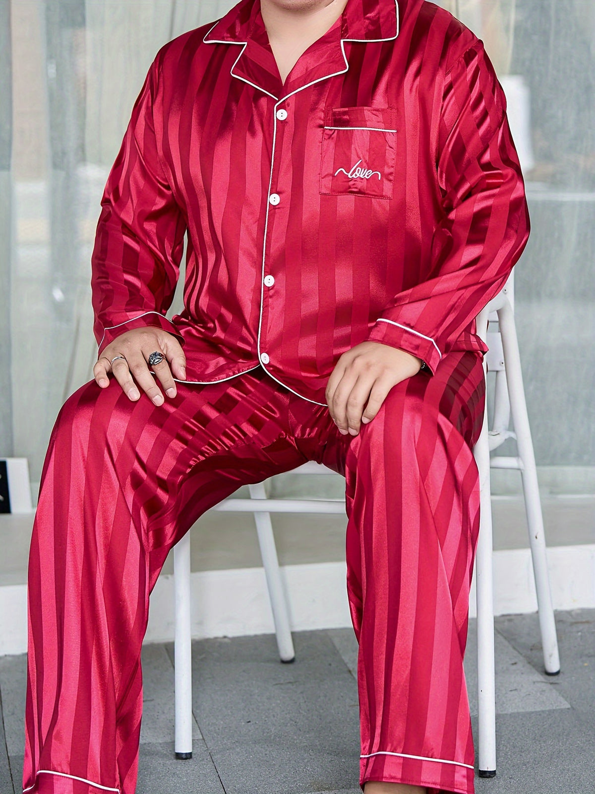 Pyjama décontracté pour homme grande taille en jacquard rayé