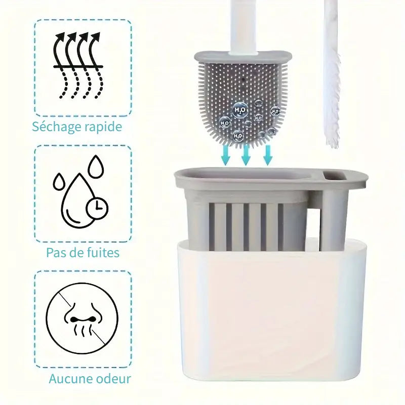Brosse WC Silicone avec Support Mural – Design Compact, Hygiénique et Gain de Place pour Toilettes Modernes