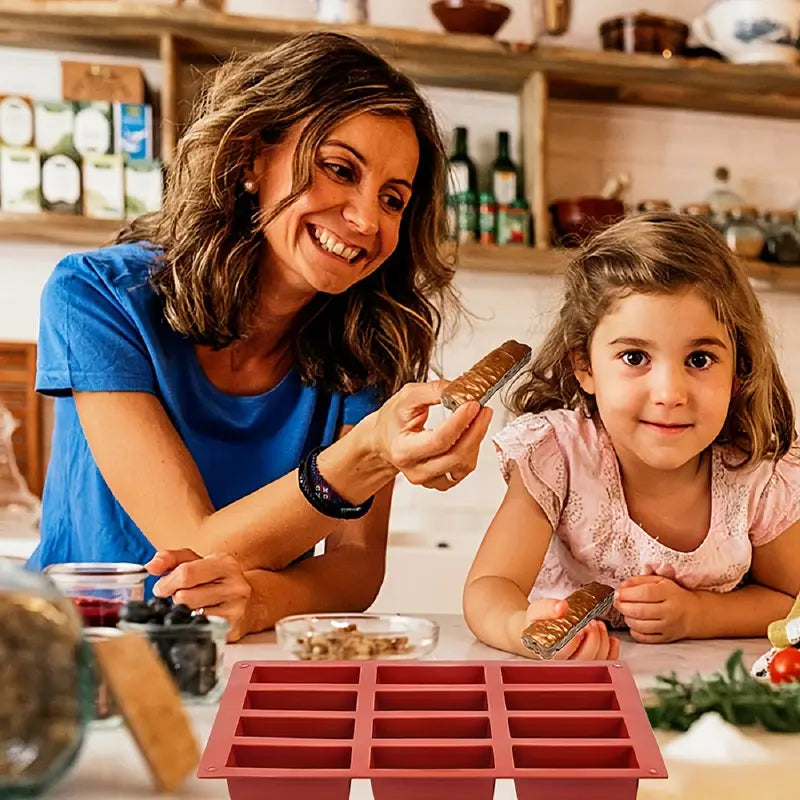 Moule en Silicone pour Barres Énergétiques Maison – 12 Cavités Rectangulaires pour Céréales, Protéines et Snacks Sains