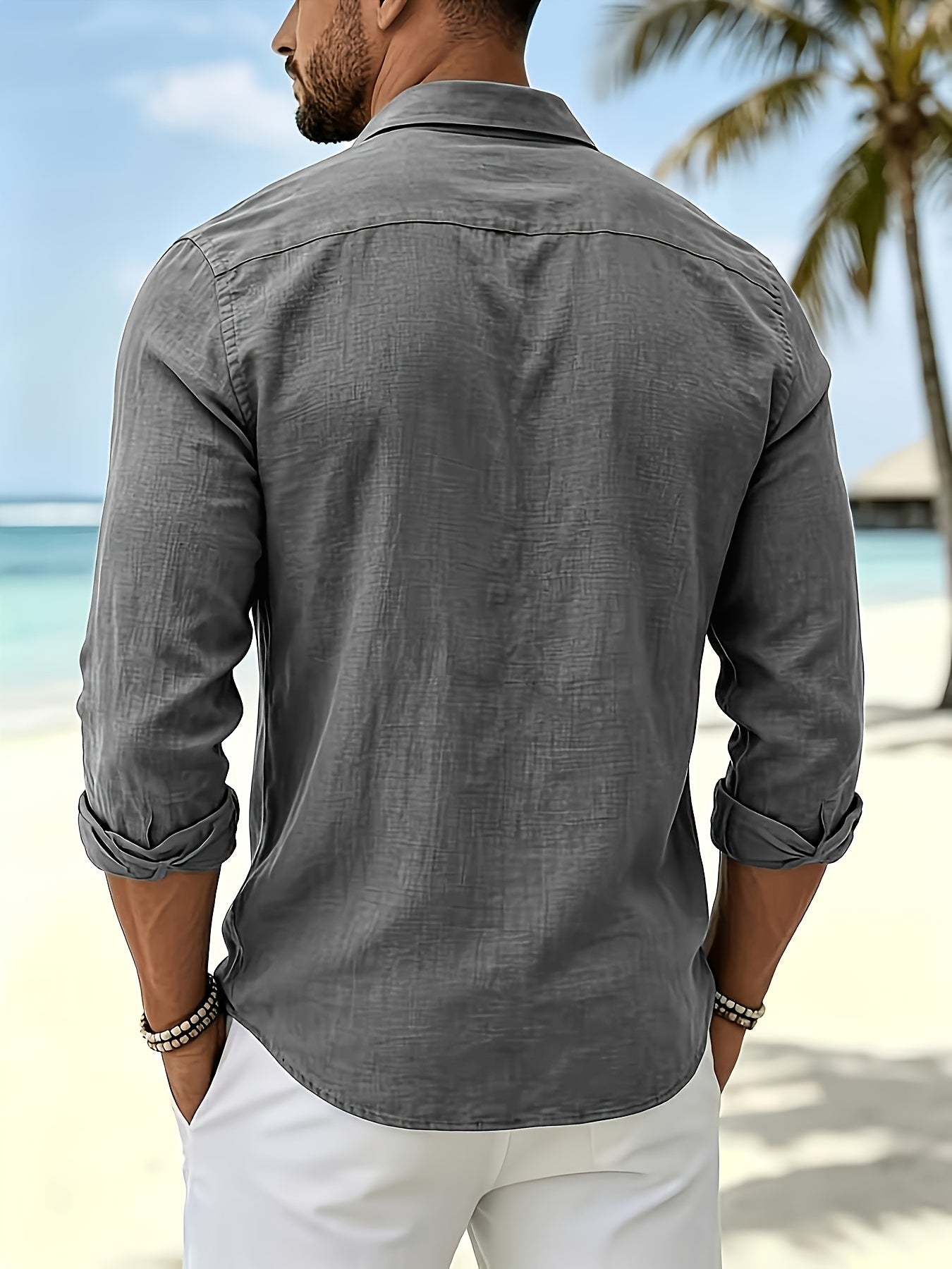 Chemise décontractée unie à boutons pour homme