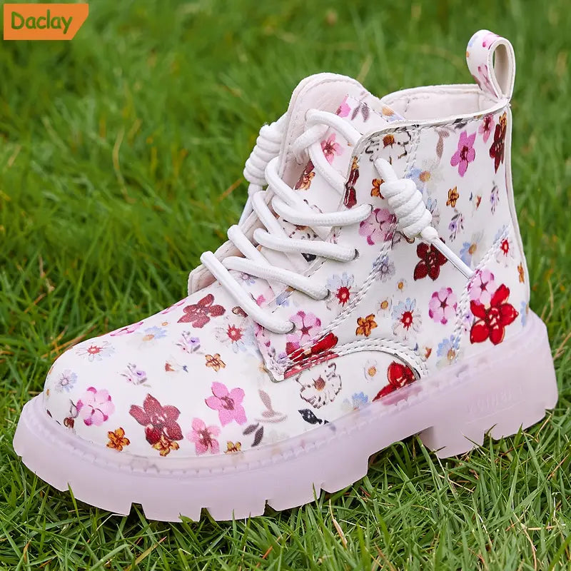 Bottes garçon imprimé fleuri – Chaussures montantes confortables avec fermeture éclair