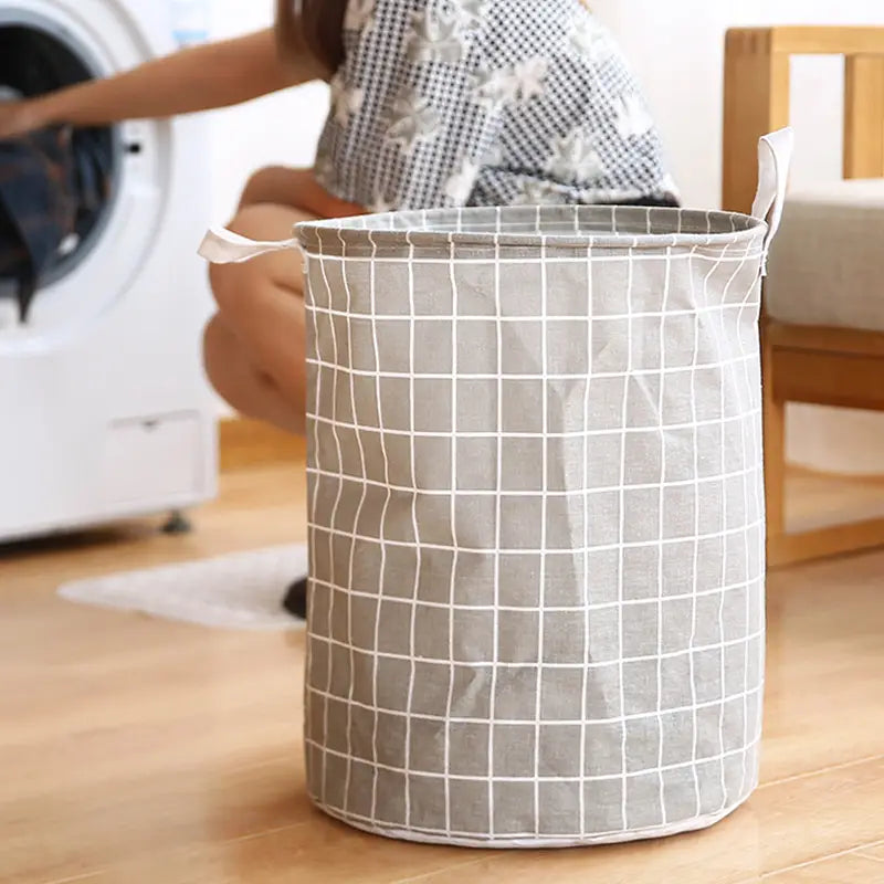 Panier à linge pliable en tissu imperméable – Grand bac de rangement avec poignées, motif à carreaux