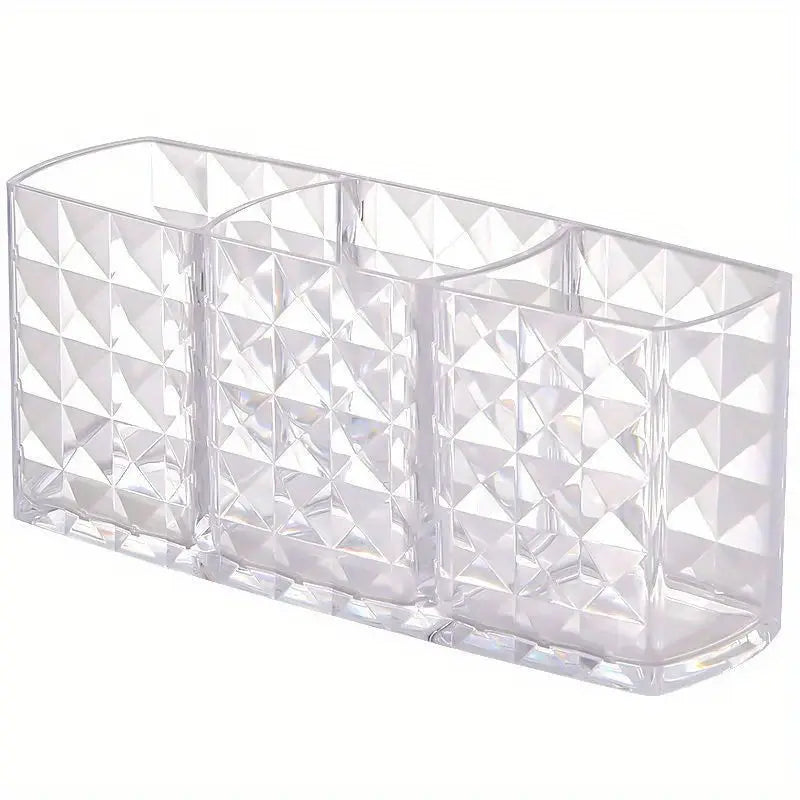 Organisateur Maquillage Transparent à 3 Compartiments – Rangement Pinceaux, Stylos et Accessoires Beauté