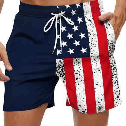 Shorts d'été homme – Motif de drapeau, coloris Bleu