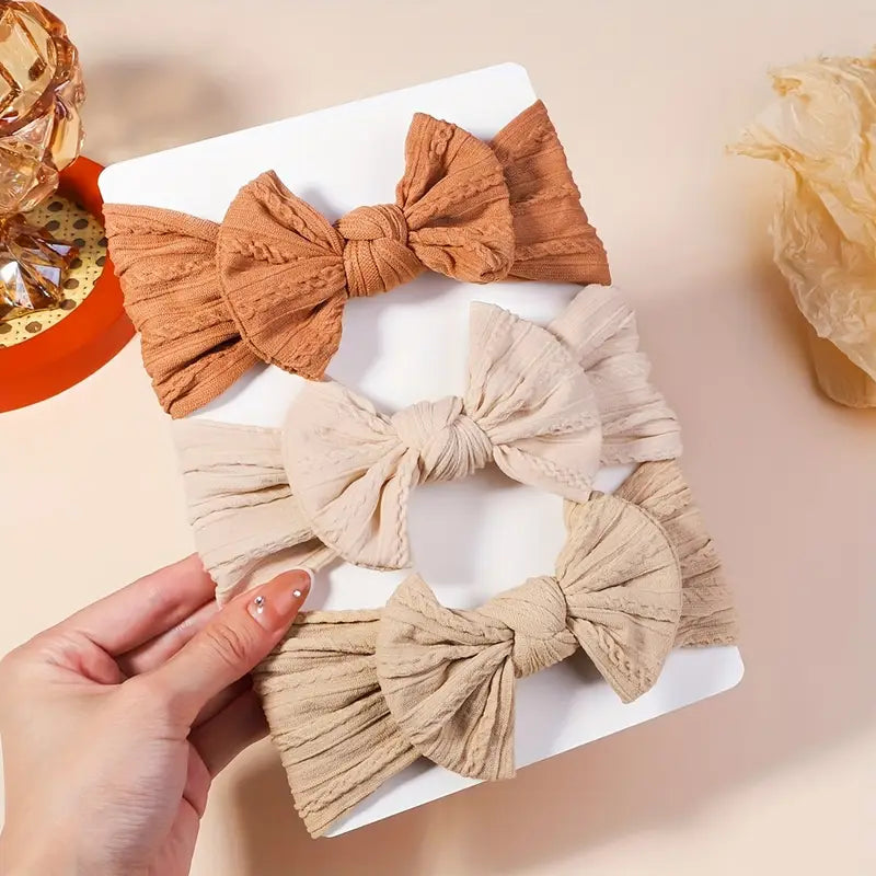 Lot de 3 Bandeaux Noués en Coton Doux, Headbands Élastiques avec Grand Nœud pour Filles Nouveau-Nés et Enfants