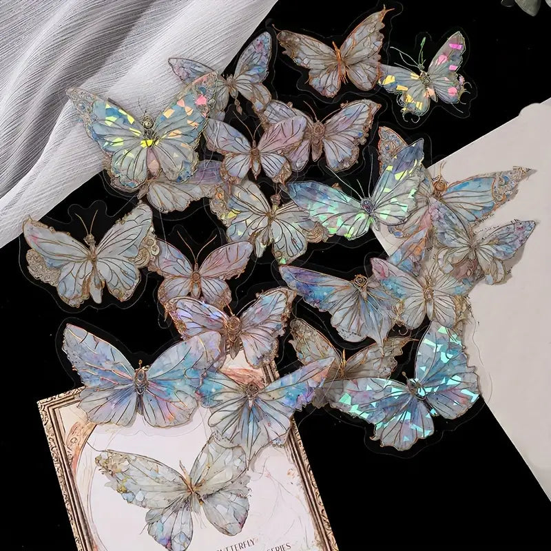 Stickers Papillons Holographiques Roses – Autocollants Esthétiques Brillants pour Papeterie, Carnet et Scrapbooking