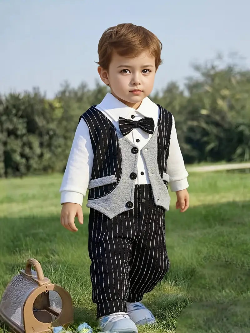 Ensemble Bébé Garçon Chic avec Nœud Papillon – Tenue Élégante Cérémonie ou Baptême