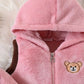 Ensemble Bébé Hiver en Polaire Rose – 3 Pièces Chaudes avec Sweat Ours, Gilet à Capuche et Pantalon