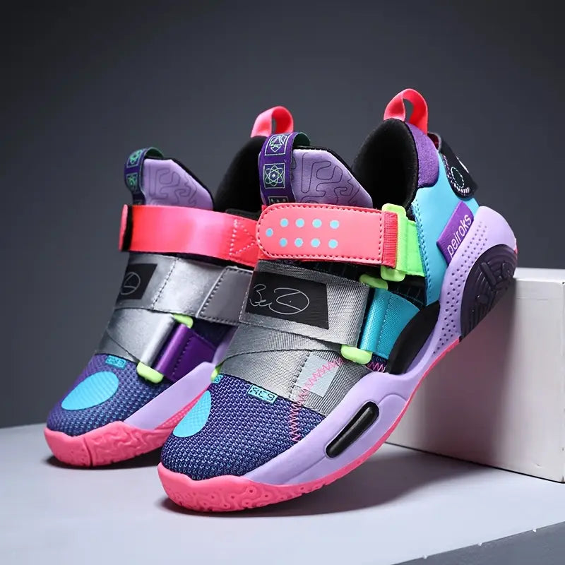 Baskets garçon – Chaussures de sport noires et grises avec scratchs réglables et semelle antidérapante