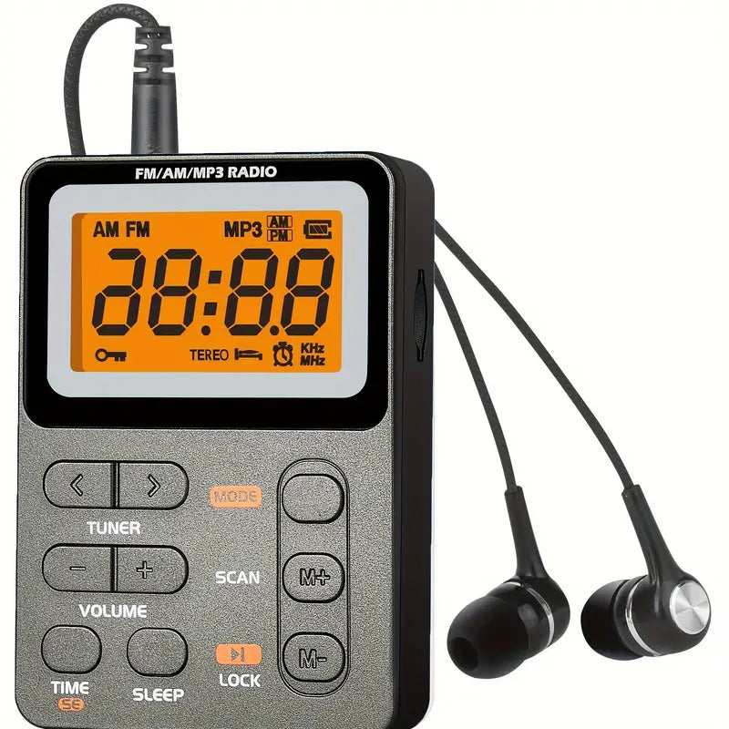 Radio Portable FM/AM avec Lecteur MP3 et Écouteurs – Écran LCD, Réveil et Fonction Sleep