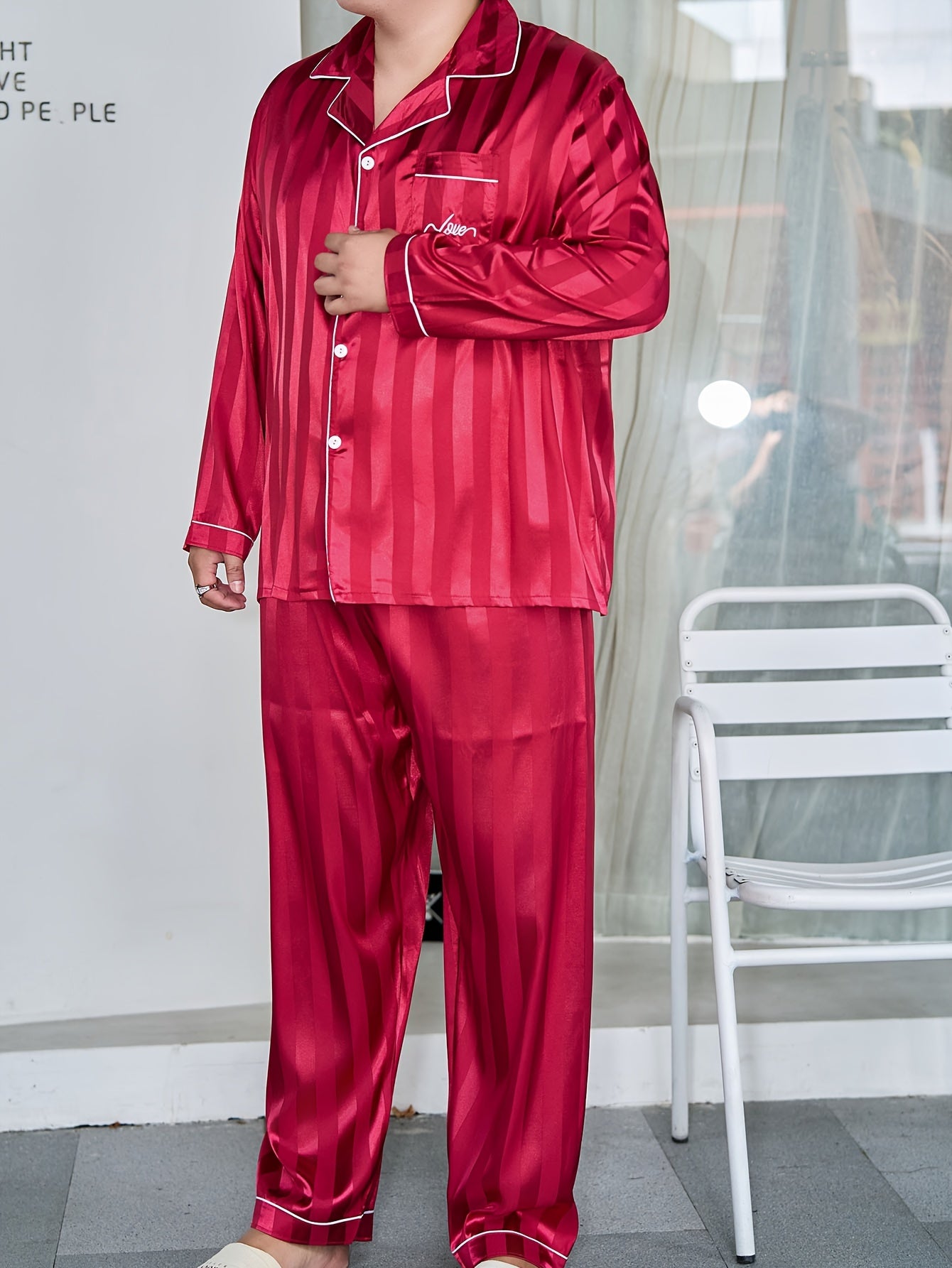 Pyjama décontracté pour homme grande taille en jacquard rayé