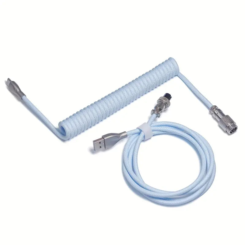 Câble USB-C Spirale Tressé Violet – Câble de Raccourci Détachable pour Clavier Mécanique et Accessoires PC