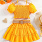 Hauts fille été chic – Top smocké à manches bouffantes avec jupe, coloris Jaune