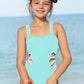 Maillot de bain fille une pièce bleu marine – Maillot chic avec découpes nouées sur les côtés