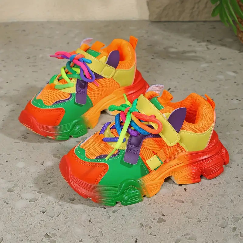 Chaussures de sport fille – Baskets multicolores arc-en-ciel tendance avec semelle épaisse antidérapante