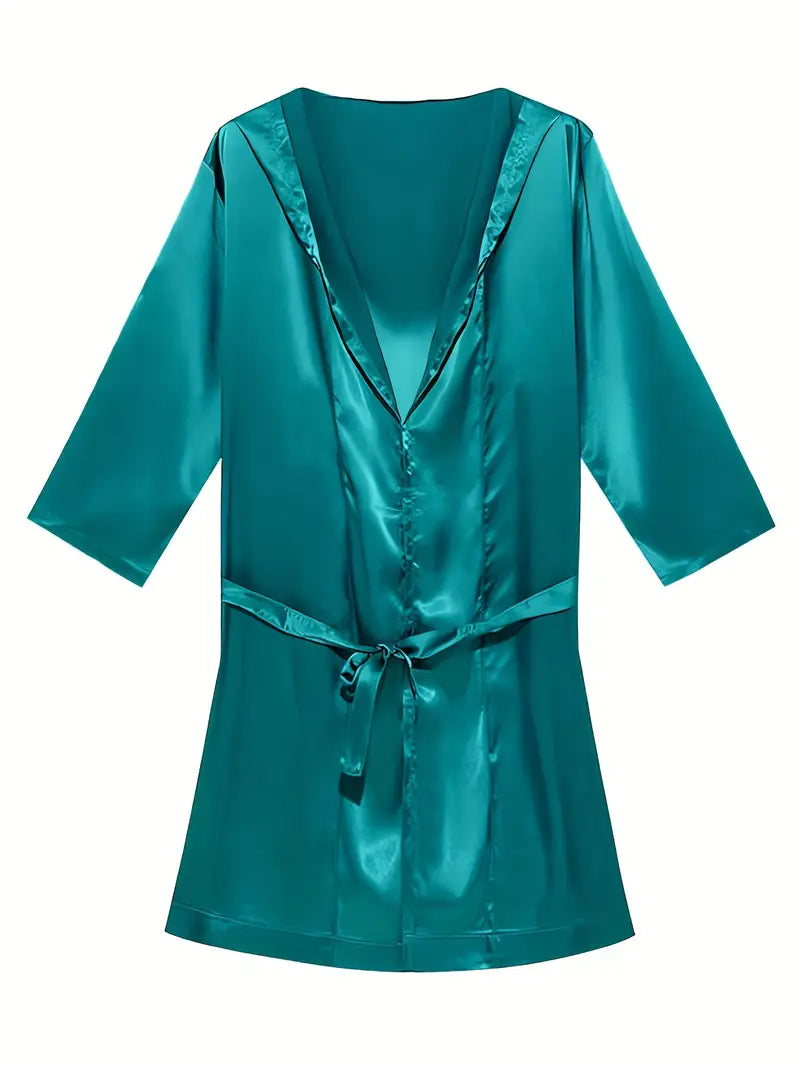Peignoir sexy homme en satin – Kimono court brillant avec ceinture, Élégance & séduction