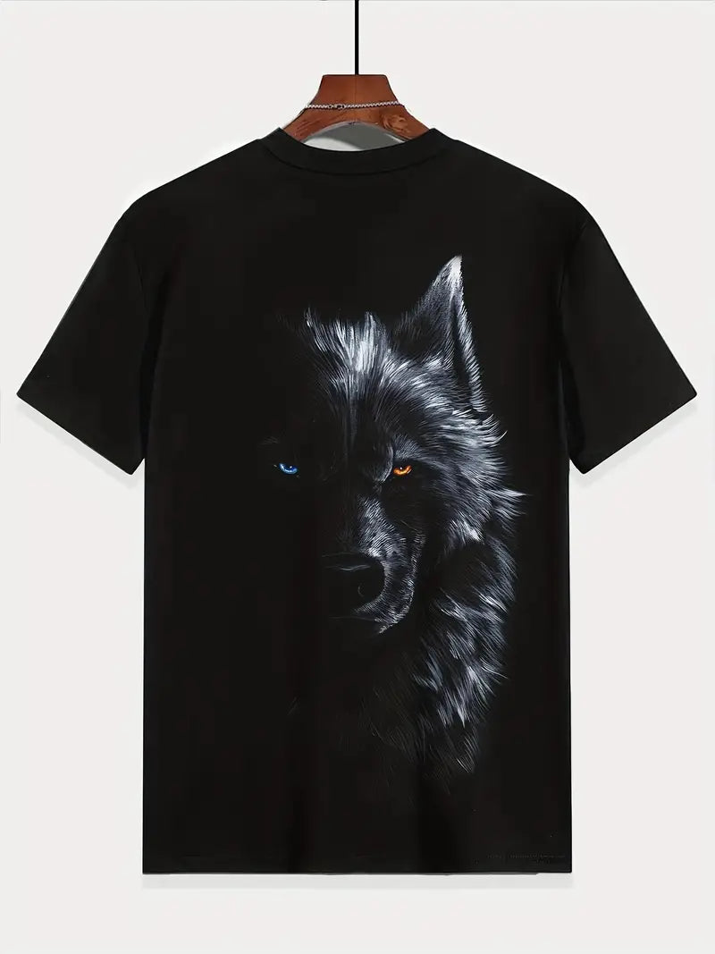 T-shirt Garçon Noir Motif Loup 3D – Haut Imprimé Animal Sauvage Mode Streetwear Enfant
