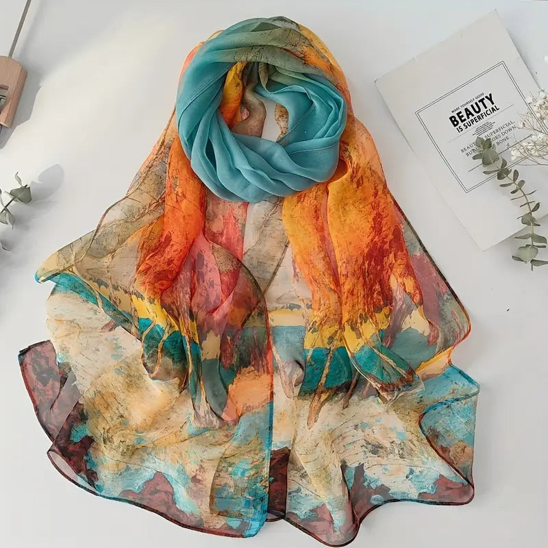 Écharpe femme en mousseline légère – Châle coloré jaune et vert pour printemps et été