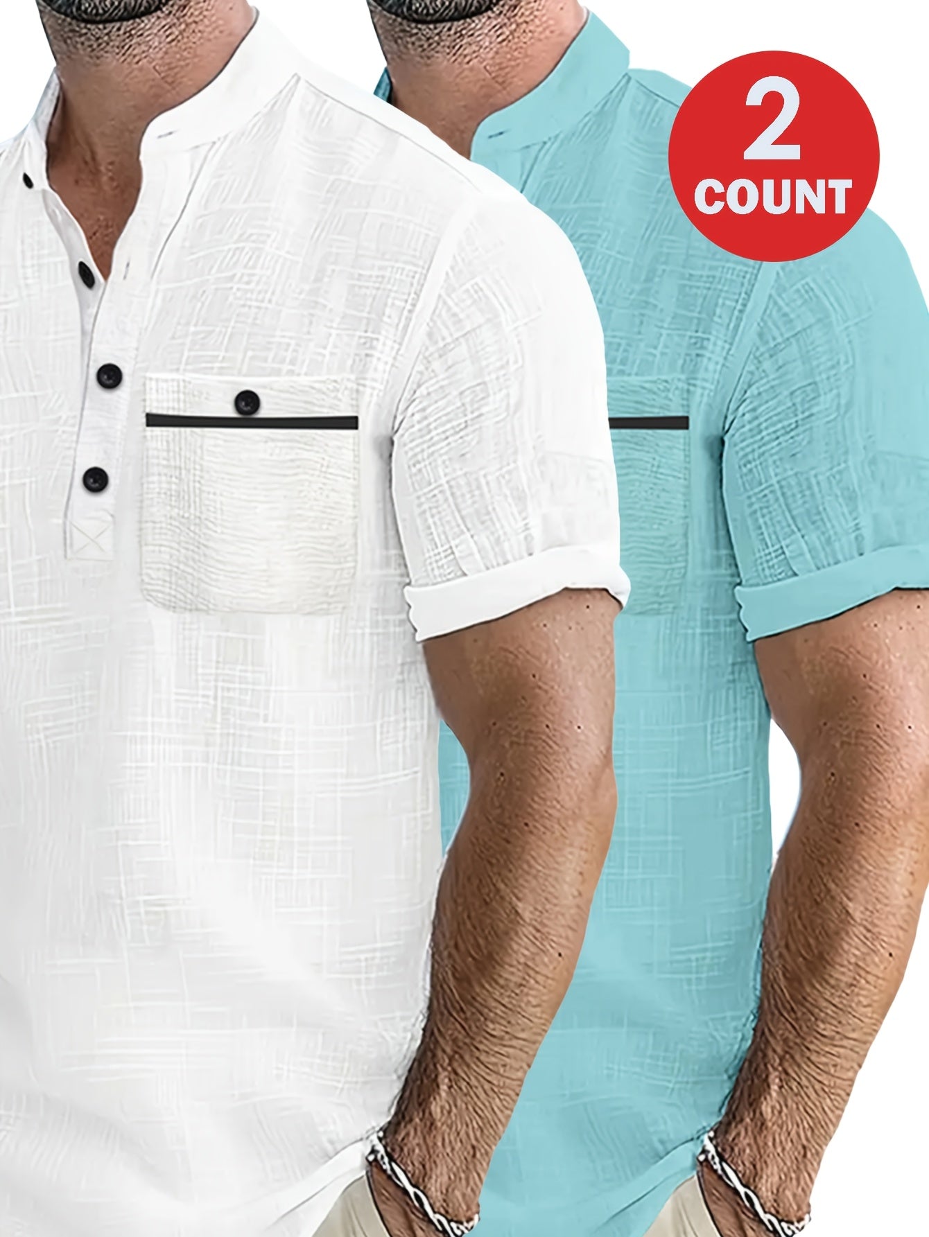 2 pièces Ensemble 100% Coton Chemise Homme Unie Légère Absorbant