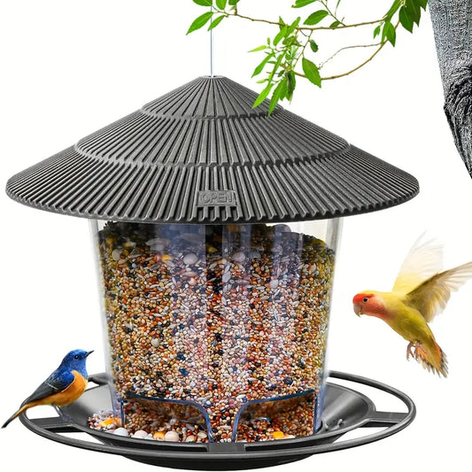 Distributeur de Graines Suspendu pour Oiseaux – Mangeoire Extérieure avec Toit Protecteur Étanche | Soins des Oiseaux et de la Faune