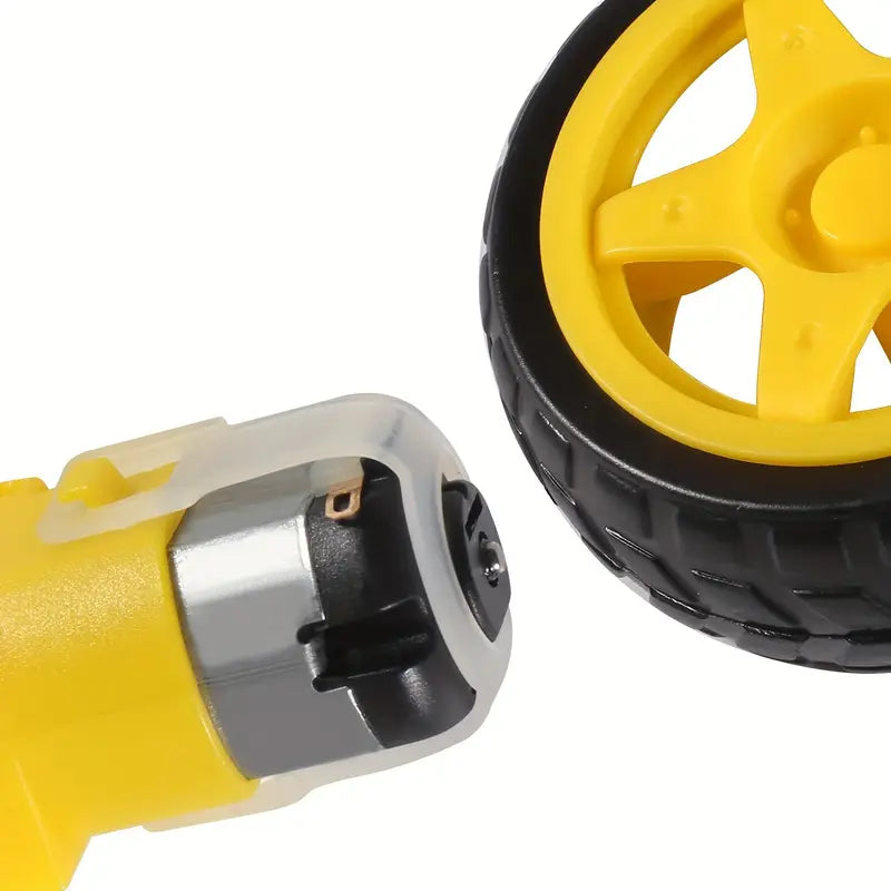 Kit de 4 Roues avec Moteur pour Robot – Pneus et Roues en Caoutchouc Antidérapant pour Projets Arduino et Voiture RC