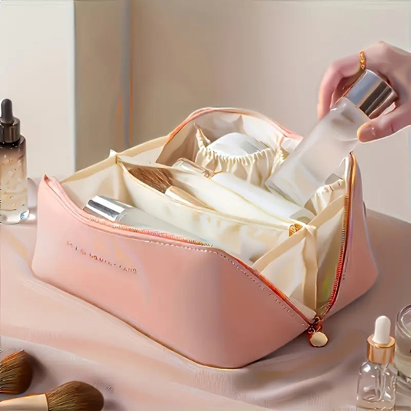 Trousse de Maquillage Grande Capacité – Pochette de Rangement Cosmétique Étanche avec Compartiments Intérieurs