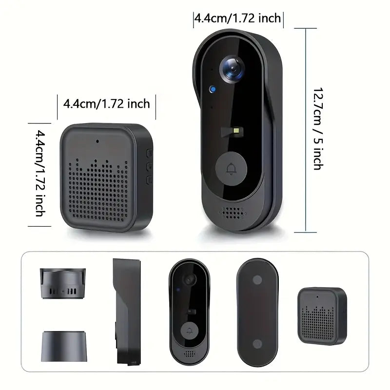 Sonnette Vidéo Wi-Fi 2.4G Rechargeable – Caméra Grand Angle 125°, Vision Nocturne, Audio Bidirectionnel, Carte Mémoire
