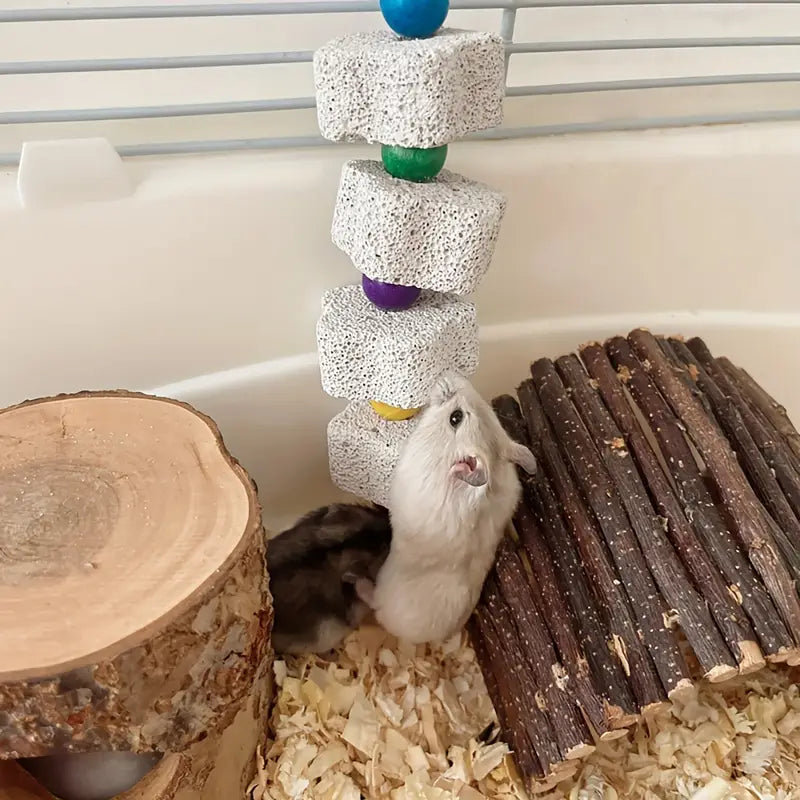 Jouet Suspendu à Grignoter pour Oiseaux – Bloc Minéral Coloré avec Clochette | Soins et Bien-être des Perroquets et Perruches