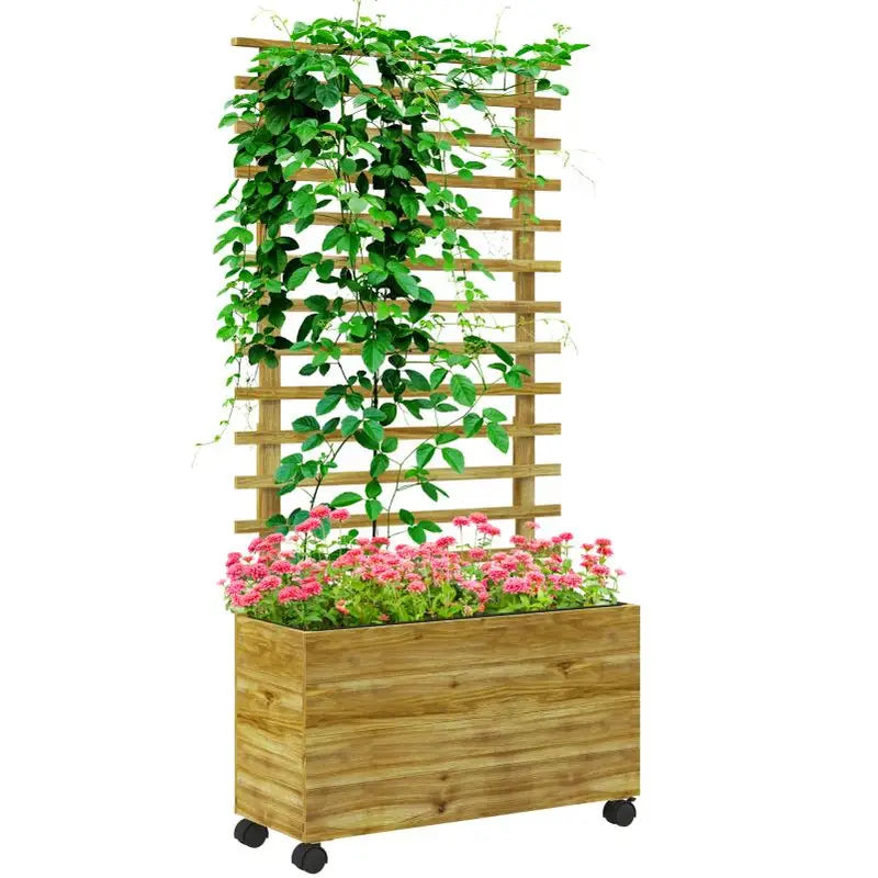 Jardinière en bois avec treillis intégré – Pot de fleurs décoratif pour plantes grimpantes, balcon et jardin