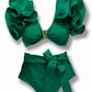 Bikini à volants – Haut élégant avec décolleté doré et culotte nouée avec grand nœud
