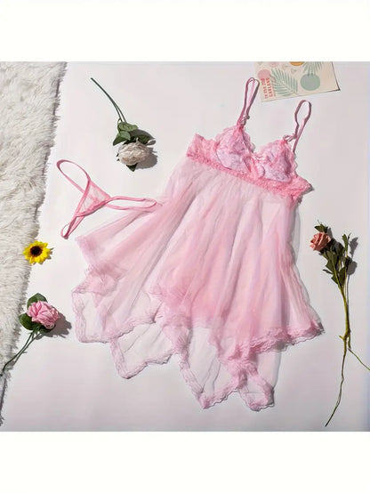 Nuisette Transparente Femme Dentelle Noire – Sous-vêtements et Pyjamas Sexy avec String Assorti