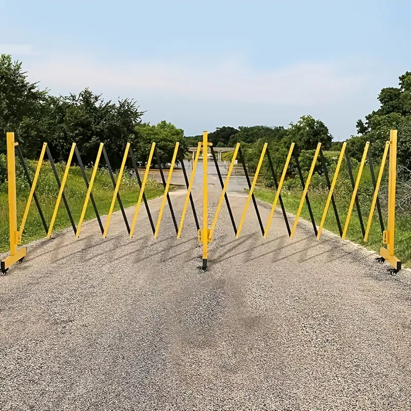 Barrière de Sécurité Extensible sur Roulettes – Cloison Mobile Pliable en Acier Jaune pour Espaces Publics et Professionnels