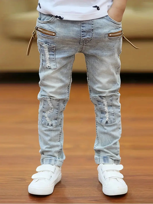 Jean Garçon avec Taille Élastique – Pantalons Enfant Confortables Style Décontracté avec Poches Zippées