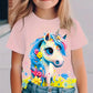 T-shirt Fille Licorne Colorée – Haut Enfant Manches Courtes Imprimé Fantaisie et Tendance