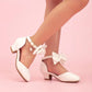 Ballerines fille blanches avec nœud et bride élégante – Chaussures de cérémonie et mariage