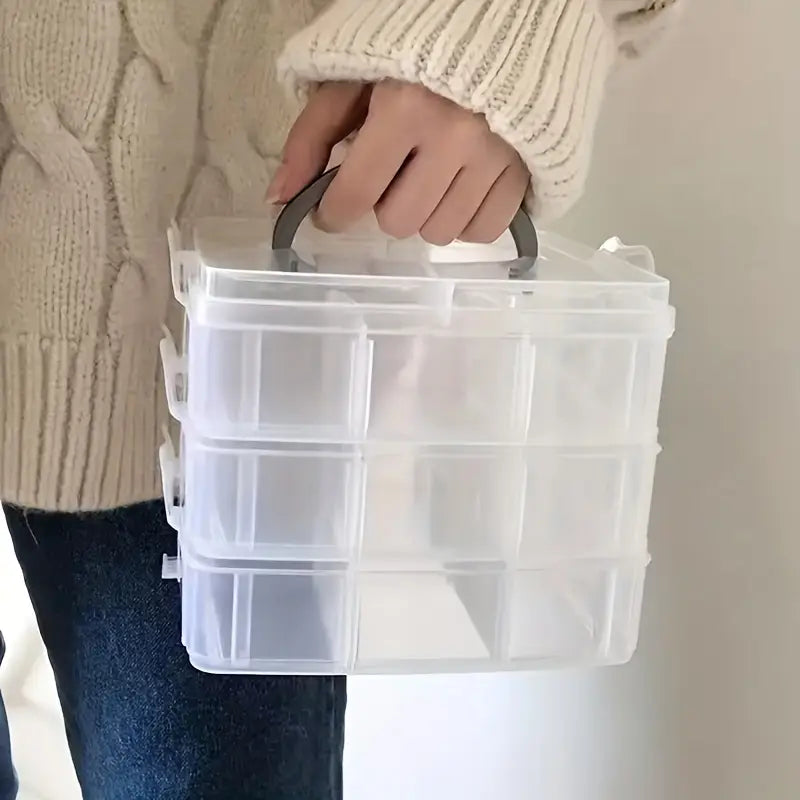Boîte de Rangement Transparent à 3 Niveaux avec Compartiments – Organiseur Pratique pour Perles, Bijoux et Accessoires