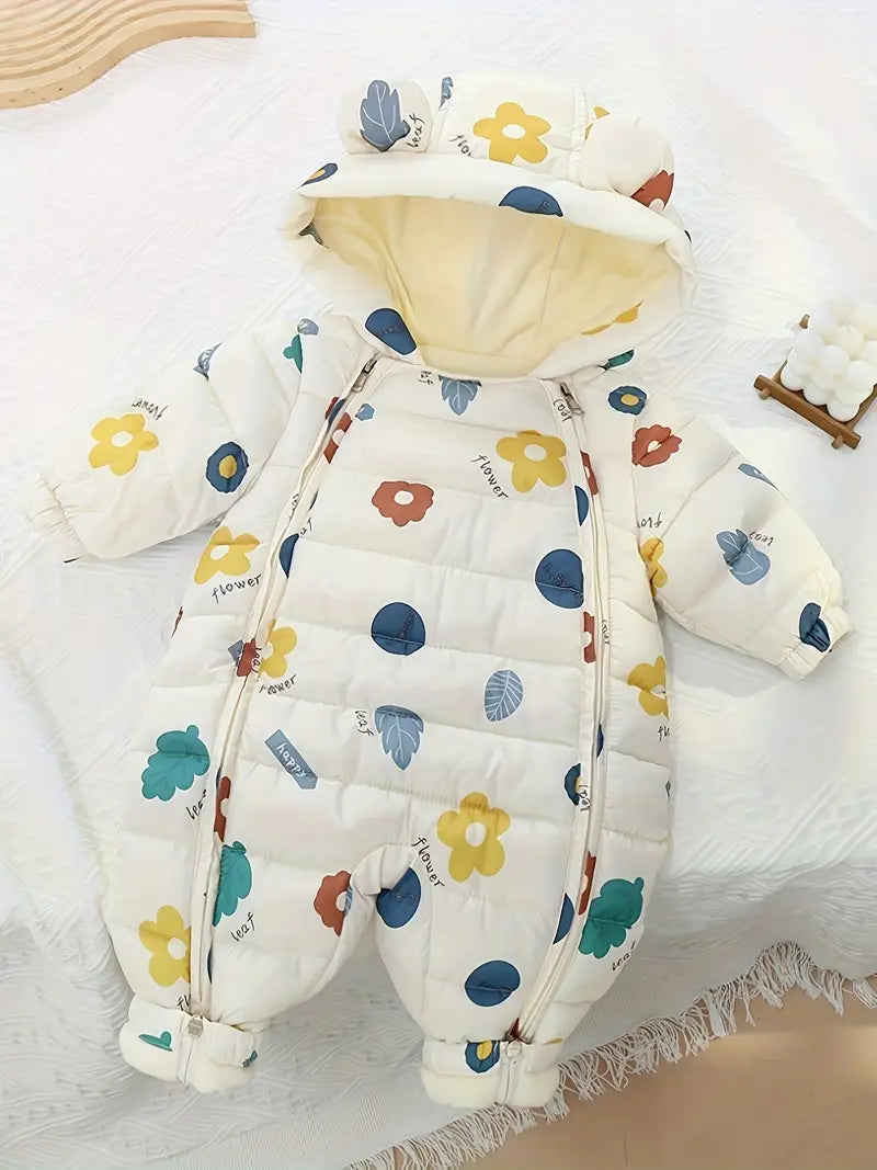 Combinaison Body Bébé Hiver Bleu Imprimé Animaux – Chaud, Doux et Confortable