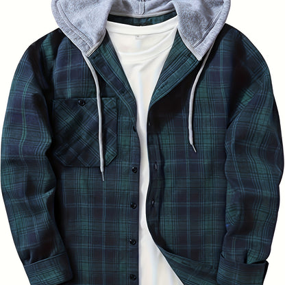 Chemise à carreaux avec capuche, coloris Bleu
