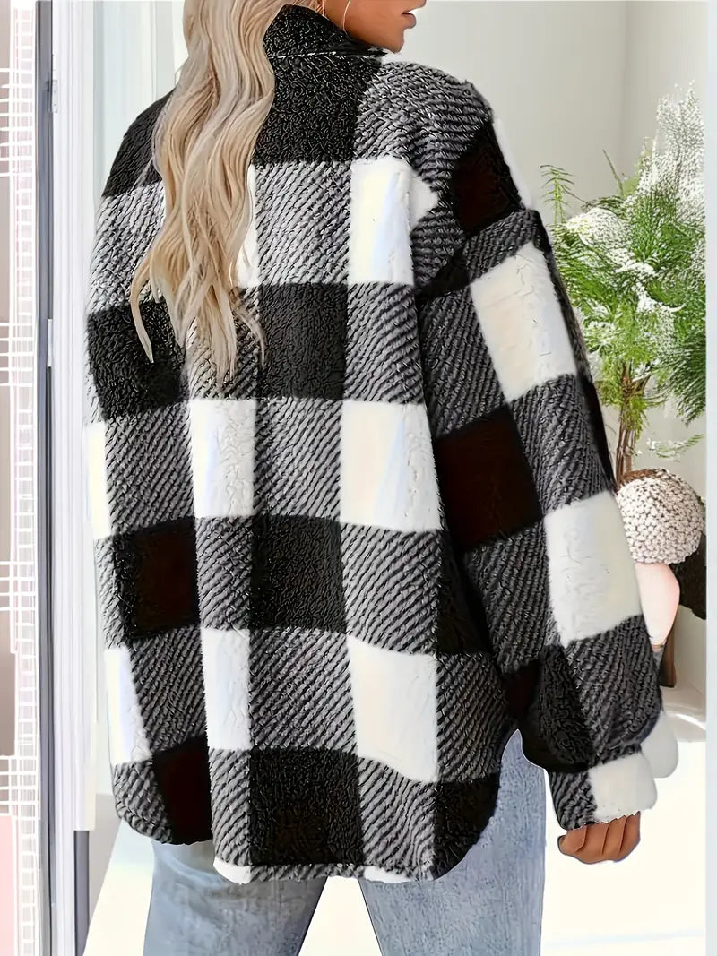 Surchemise Femme à Carreaux Effet Mouton – Veste Douillette et Tendance pour l’Hiver