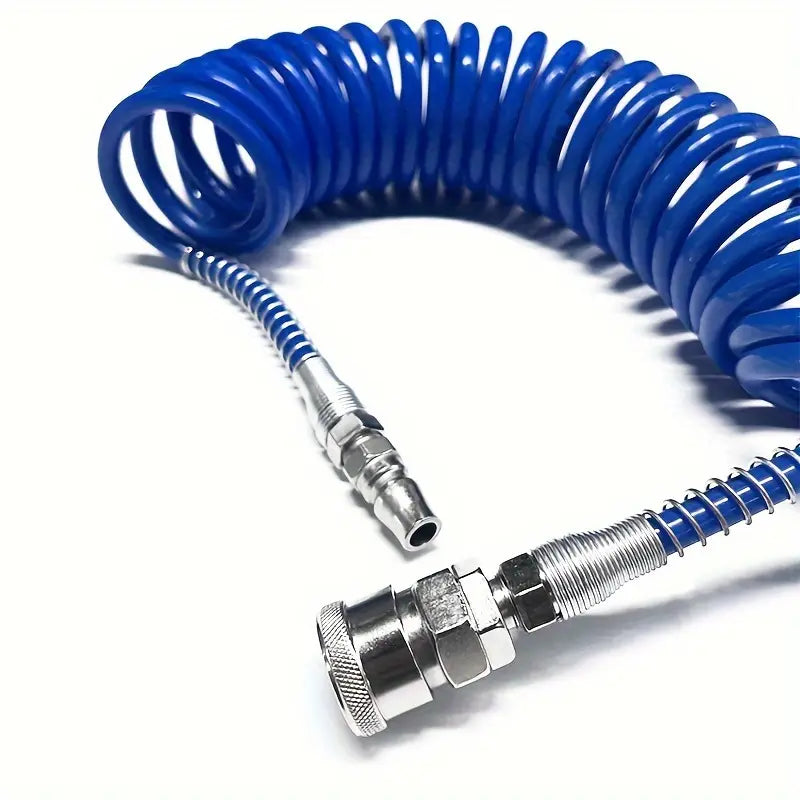 Tuyau Spiral Pneumatique Bleu Haute Pression – Flexible à Air Compressé avec Raccords Rapides pour Applications Industrielles