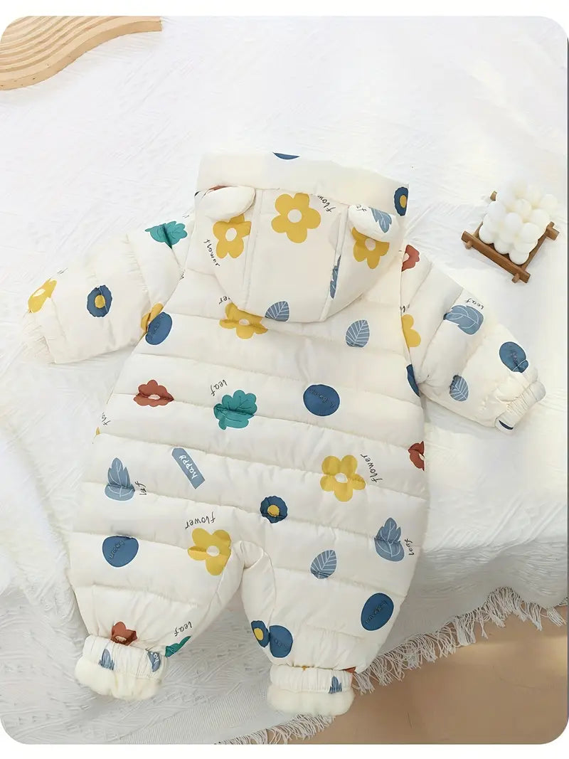 Combinaison Body Bébé Hiver Bleu Imprimé Animaux – Chaud, Doux et Confortable
