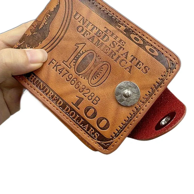 Portefeuille homme vintage – Cuir gravé billet 100$, design unique et élégant