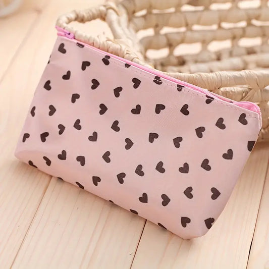Trousse de Maquillage Motifs Cœurs – Pochette Zippée pour Rangement Cosmétique, Stylos ou Accessoires