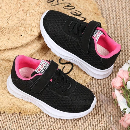 Baskets fille noires à scratch – Chaussures légères sans lacets confortables et respirantes