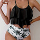 Bikini à volants et taille haute imprimée – Confort et style tropical pour l’été