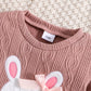 Ensemble Bébé Fille Tricoté Rose – Sweat Lapin avec Nœud & Pantalon Confort