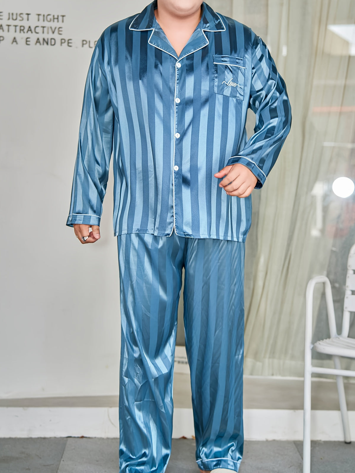 Pyjama décontracté pour homme grande taille en jacquard rayé