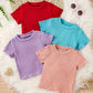 T-shirt Fille Côtelé Manches Courtes – Hauts Enfant Confortables et Tendance en Lot Multicolore