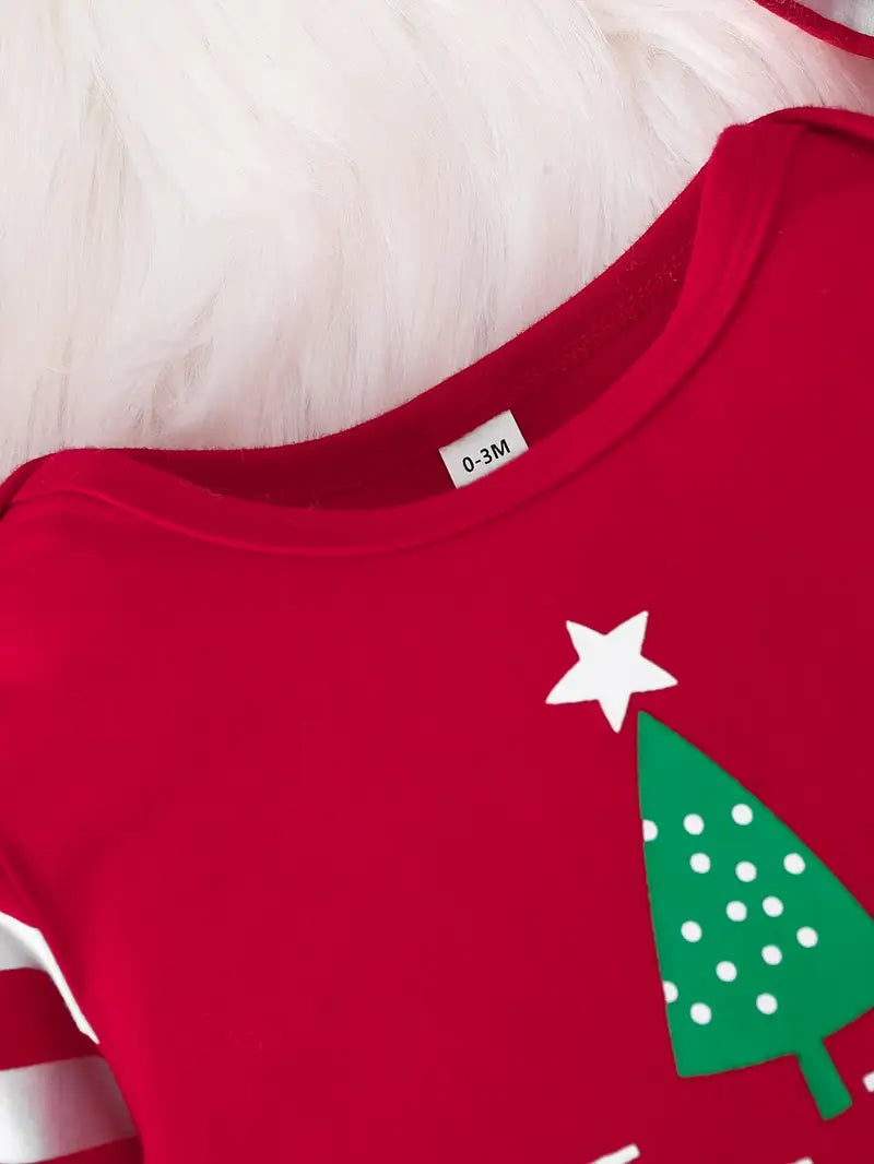 Body Bébé Noël My 1st Christmas – Grenouillère Rouge avec Bonnet Rayé, Tenue de Fête Hiver